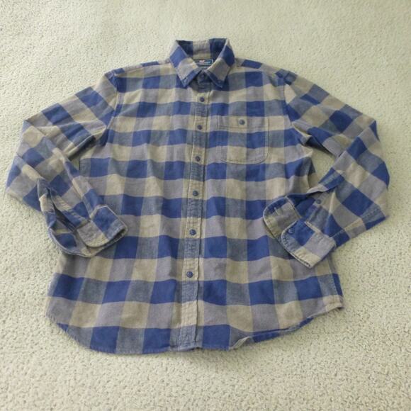 Vineyard Vines Shirt Mens Medium Slim Longshore Plaid Check Flannel Gray Blue - Picture 1 of 7